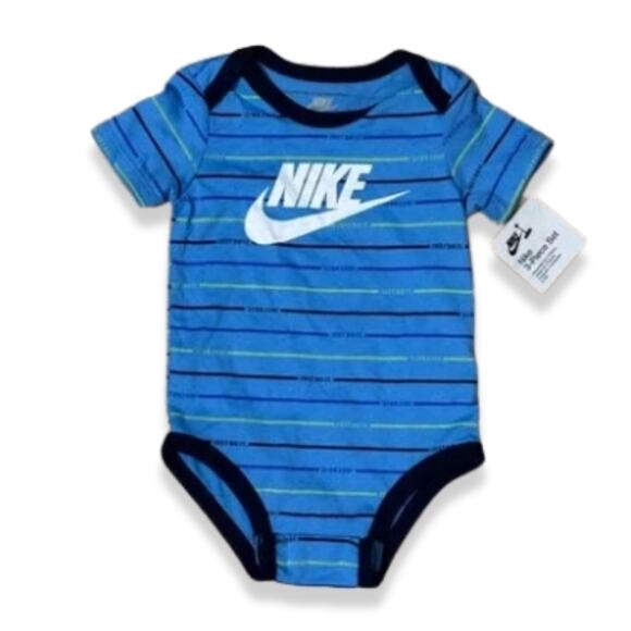 Nike Bodysuit Romper "Just Do It Hook & Loop" Graphic Multicolored Baby 9M NWT - Picture 1 of 7